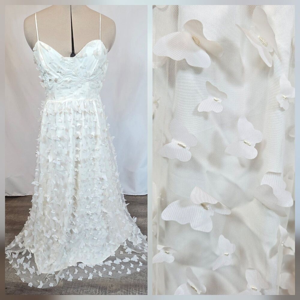 Thirty/Thirty LA Maxi Dress Medium Cream Bustier 3D Butterfly Appliqué MSRP$138